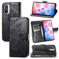 Embossing Mandala Flower Butterfly Leather Wallet Case for Xiaomi Redmi Note 10 Pro / Note 10 Pro Max - Black