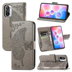 Embossing Mandala Flower Butterfly Leather Wallet Case for Xiaomi Redmi Note 10 Pro / Note 10 Pro Max - Gray