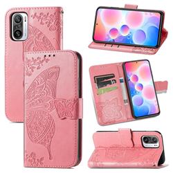 Embossing Mandala Flower Butterfly Leather Wallet Case for Xiaomi Redmi Note 10 Pro / Note 10 Pro Max - Pink