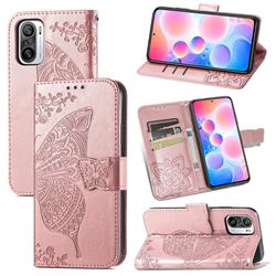 Embossing Mandala Flower Butterfly Leather Wallet Case for Xiaomi Redmi Note 10 Pro / Note 10 Pro Max - Rose Gold