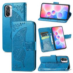 Embossing Mandala Flower Butterfly Leather Wallet Case for Xiaomi Redmi Note 10 Pro / Note 10 Pro Max - Blue
