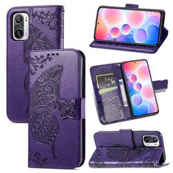 Embossing Mandala Flower Butterfly Leather Wallet Case for Xiaomi Redmi Note 10 Pro / Note 10 Pro Max - Dark Purple