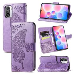 Embossing Mandala Flower Butterfly Leather Wallet Case for Xiaomi Redmi Note 10 Pro / Note 10 Pro Max - Light Purple