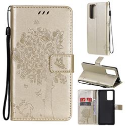 Embossing Butterfly Tree Leather Wallet Case for Xiaomi Redmi Note 10 Pro / Note 10 Pro Max - Champagne