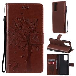 Embossing Butterfly Tree Leather Wallet Case for Xiaomi Redmi Note 10 Pro / Note 10 Pro Max - Coffee
