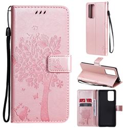 Embossing Butterfly Tree Leather Wallet Case for Xiaomi Redmi Note 10 Pro / Note 10 Pro Max - Rose Pink