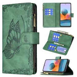 Binfen Color Imprint Vivid Butterfly Buckle Zipper Multi-function Leather Phone Wallet for Xiaomi Redmi Note 10 Pro / Note 10 Pro Max - Green