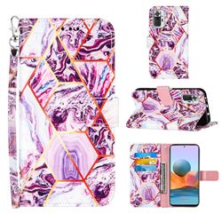 Dream Purple Stitching Color Marble Leather Wallet Case for Xiaomi Redmi Note 10 Pro / Note 10 Pro Max