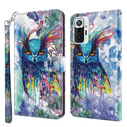 Watercolor Owl 3D Painted Leather Wallet Case for Xiaomi Redmi Note 10 Pro / Note 10 Pro Max