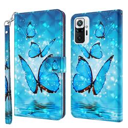 Blue Sea Butterflies 3D Painted Leather Wallet Case for Xiaomi Redmi Note 10 Pro / Note 10 Pro Max