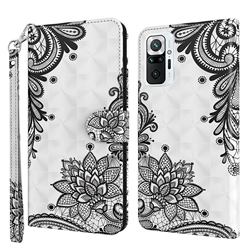 Black Lace Flower 3D Painted Leather Wallet Case for Xiaomi Redmi Note 10 Pro / Note 10 Pro Max