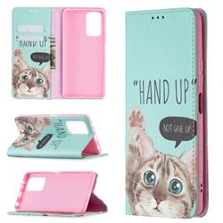 Hand Up Cat Slim Magnetic Attraction Wallet Flip Cover for Xiaomi Redmi Note 10 Pro / Note 10 Pro Max