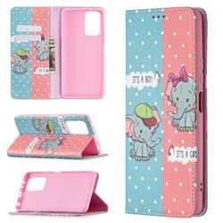 Elephant Boy and Girl Slim Magnetic Attraction Wallet Flip Cover for Xiaomi Redmi Note 10 Pro / Note 10 Pro Max
