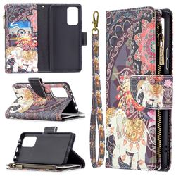 Totem Flower Elephant Binfen Color BF03 Retro Zipper Leather Wallet Phone Case for Xiaomi Redmi Note 10 Pro / Note 10 Pro Max