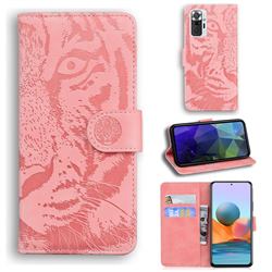Intricate Embossing Tiger Face Leather Wallet Case for Xiaomi Redmi Note 10 Pro / Note 10 Pro Max - Pink