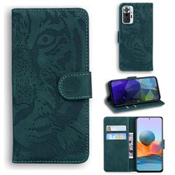 Intricate Embossing Tiger Face Leather Wallet Case for Xiaomi Redmi Note 10 Pro / Note 10 Pro Max - Green