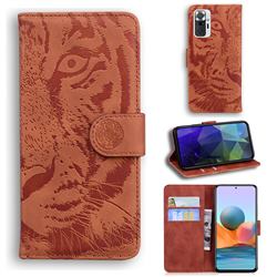 Intricate Embossing Tiger Face Leather Wallet Case for Xiaomi Redmi Note 10 Pro / Note 10 Pro Max - Brown