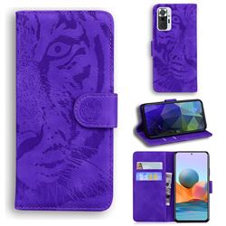 Intricate Embossing Tiger Face Leather Wallet Case for Xiaomi Redmi Note 10 Pro / Note 10 Pro Max - Purple
