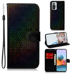 Laser Circle Shining Leather Wallet Phone Case for Xiaomi Redmi Note 10 Pro / Note 10 Pro Max - Black