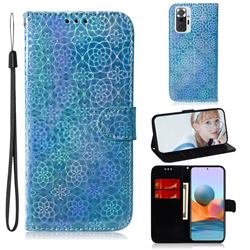 Laser Circle Shining Leather Wallet Phone Case for Xiaomi Redmi Note 10 Pro / Note 10 Pro Max - Blue