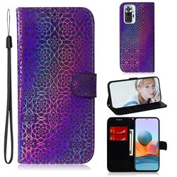 Laser Circle Shining Leather Wallet Phone Case for Xiaomi Redmi Note 10 Pro / Note 10 Pro Max - Purple