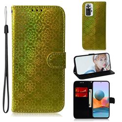 Laser Circle Shining Leather Wallet Phone Case for Xiaomi Redmi Note 10 Pro / Note 10 Pro Max - Golden