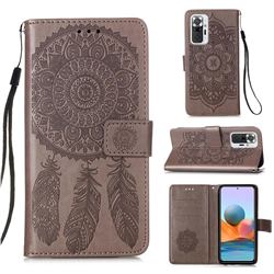Embossing Dream Catcher Mandala Flower Leather Wallet Case for Xiaomi Redmi Note 10 Pro / Note 10 Pro Max - Gray