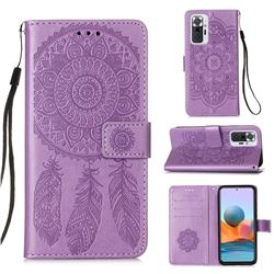 Embossing Dream Catcher Mandala Flower Leather Wallet Case for Xiaomi Redmi Note 10 Pro / Note 10 Pro Max - Purple