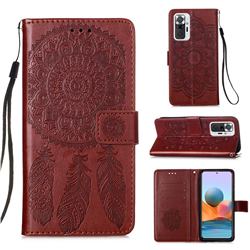 Embossing Dream Catcher Mandala Flower Leather Wallet Case for Xiaomi Redmi Note 10 Pro / Note 10 Pro Max - Brown