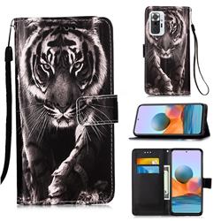 Black and White Tiger Matte Leather Wallet Phone Case for Xiaomi Redmi Note 10 Pro / Note 10 Pro Max