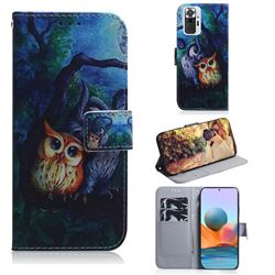 Oil Painting Owl PU Leather Wallet Case for Xiaomi Redmi Note 10 Pro / Note 10 Pro Max
