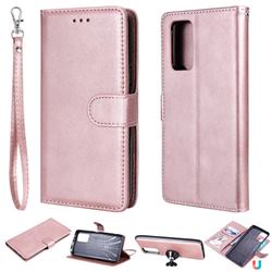 Retro Greek Detachable Magnetic PU Leather Wallet Phone Case for Xiaomi Redmi Note 10 Pro / Note 10 Pro Max - Rose Gold