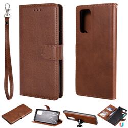 Retro Greek Detachable Magnetic PU Leather Wallet Phone Case for Xiaomi Redmi Note 10 Pro / Note 10 Pro Max - Brown