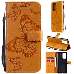 Embossing 3D Butterfly Leather Wallet Case for Xiaomi Redmi Note 10 Pro / Note 10 Pro Max - Yellow