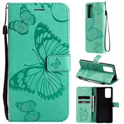 Embossing 3D Butterfly Leather Wallet Case for Xiaomi Redmi Note 10 Pro / Note 10 Pro Max - Green