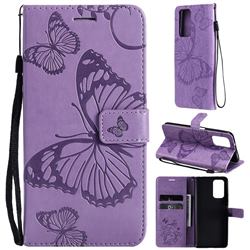 Embossing 3D Butterfly Leather Wallet Case for Xiaomi Redmi Note 10 Pro / Note 10 Pro Max - Purple