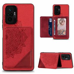 Mandala Flower Cloth Multifunction Stand Card Leather Phone Case for Xiaomi Redmi Note 10 Pro / Note 10 Pro Max - Red