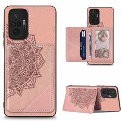 Mandala Flower Cloth Multifunction Stand Card Leather Phone Case for Xiaomi Redmi Note 10 Pro / Note 10 Pro Max - Rose Gold