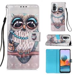 Sweet Gray Owl 3D Painted Leather Wallet Case for Xiaomi Redmi Note 10 Pro / Note 10 Pro Max