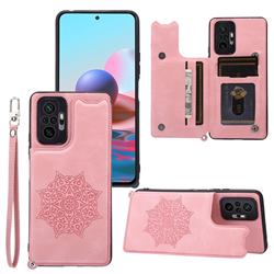 Luxury Mandala Multi-function Magnetic Card Slots Stand Leather Back Cover for Xiaomi Redmi Note 10 Pro / Note 10 Pro Max - Rose Gold
