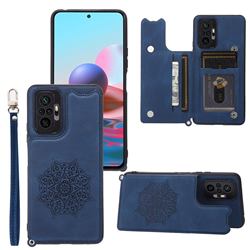 Luxury Mandala Multi-function Magnetic Card Slots Stand Leather Back Cover for Xiaomi Redmi Note 10 Pro / Note 10 Pro Max - Blue