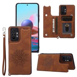 Luxury Mandala Multi-function Magnetic Card Slots Stand Leather Back Cover for Xiaomi Redmi Note 10 Pro / Note 10 Pro Max - Brown