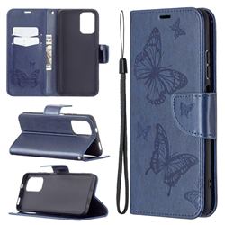 Embossing Double Butterfly Leather Wallet Case for Xiaomi Redmi Note 10 4G / Redmi Note 10S - Dark Blue
