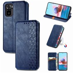 Ultra Slim Fashion Business Card Magnetic Automatic Suction Leather Flip Cover for Xiaomi Redmi Note 10 4G / Redmi Note 10S - Dark Blue