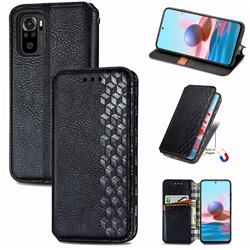 Ultra Slim Fashion Business Card Magnetic Automatic Suction Leather Flip Cover for Xiaomi Redmi Note 10 4G / Redmi Note 10S - Black