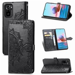 Embossing Imprint Mandala Flower Leather Wallet Case for Xiaomi Redmi Note 10 4G / Redmi Note 10S - Black