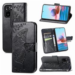 Embossing Mandala Flower Butterfly Leather Wallet Case for Xiaomi Redmi Note 10 4G / Redmi Note 10S - Black