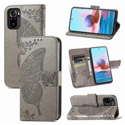 Embossing Mandala Flower Butterfly Leather Wallet Case for Xiaomi Redmi Note 10 4G / Redmi Note 10S - Gray