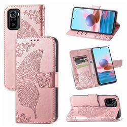 Embossing Mandala Flower Butterfly Leather Wallet Case for Xiaomi Redmi Note 10 4G / Redmi Note 10S - Rose Gold