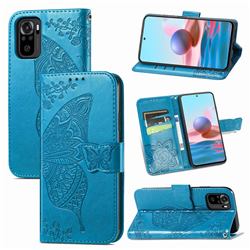 Embossing Mandala Flower Butterfly Leather Wallet Case for Xiaomi Redmi Note 10 4G / Redmi Note 10S - Blue